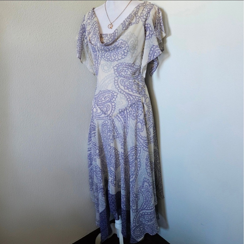 Signature by Robbie Bee Paisley Sequin Handkerchief Hem Fairy Midi Dress